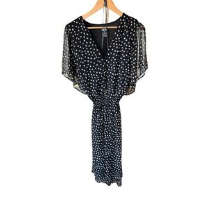 DKNY Polka Dot Midi Dress Black White Tan Women's Plus Size 22W Flutter Sleeve
